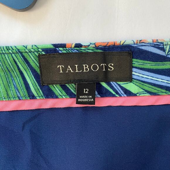Talbots Cotton Canvas A-line Skirt Hibiscus Print Bright Floral Dopamine Size 12 - Picture 6 of 8